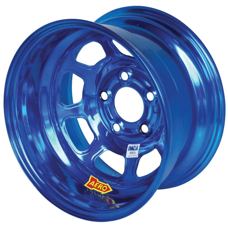 Aero 52 Series IMCA Rolled Wheel - Blue Chrome - 15" x 8" - 5 x 5" - 4" BS - 19 lbs.