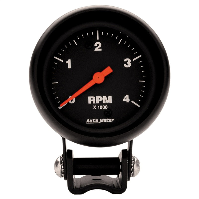 Auto Meter Z-Series 4000 RPM Tachometer - Electric - Analog - 2-5/8 in Diameter - Pedestal Mount - Black Face