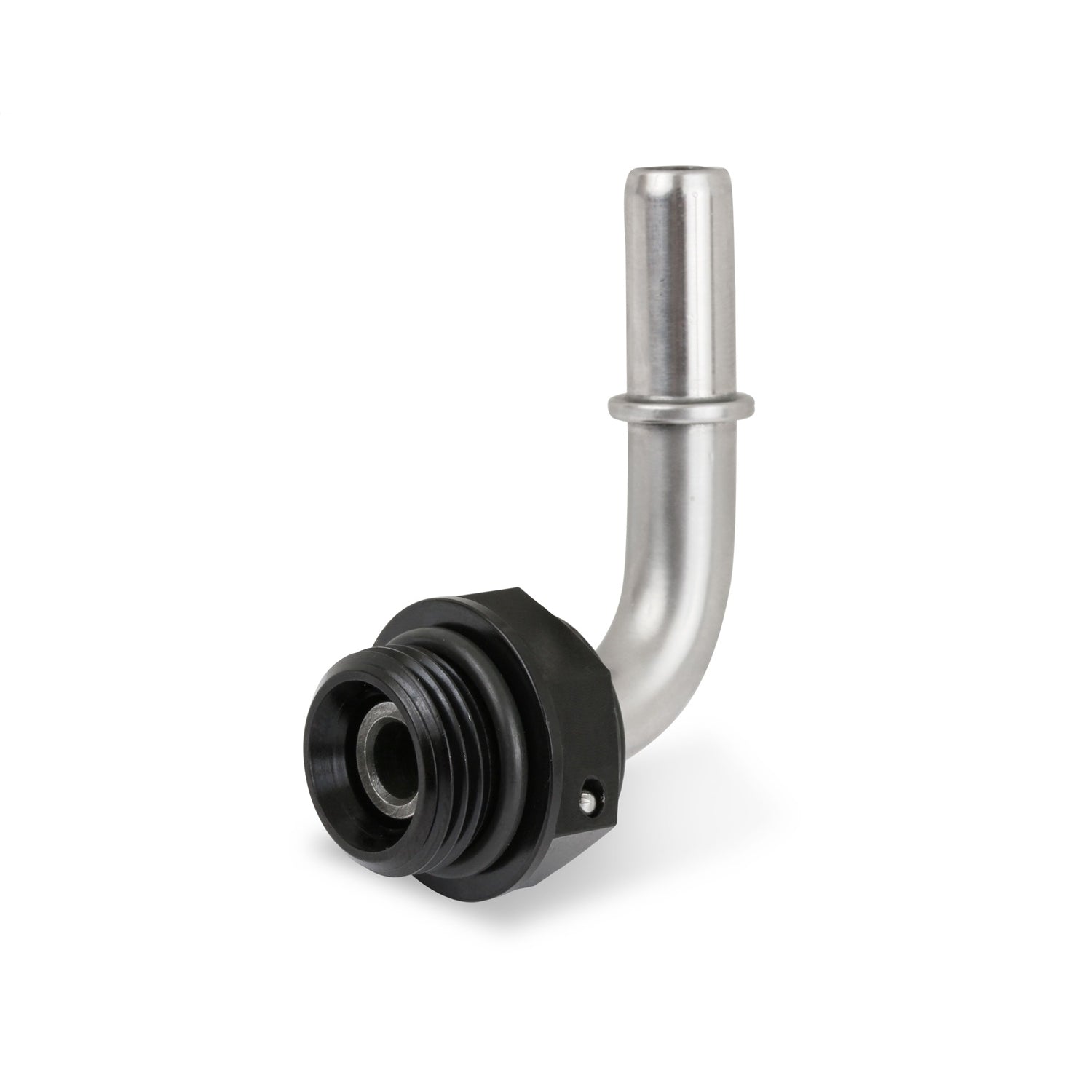 Earl's Fuel Line Adapter Fitting - 90 Degree - 5/16" SAE Male Quick Disconnect to 8 AN ORB - Stainless - Aluminum - Black