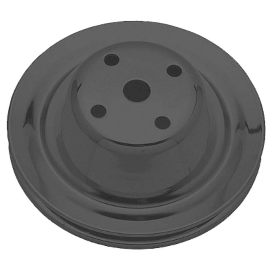 Trans-Dapt V-Belt 1 Groove Water Pump Pulley - 6.3 in Diameter - Black Powder Coat - Long Water Pump - Small Block Chevy