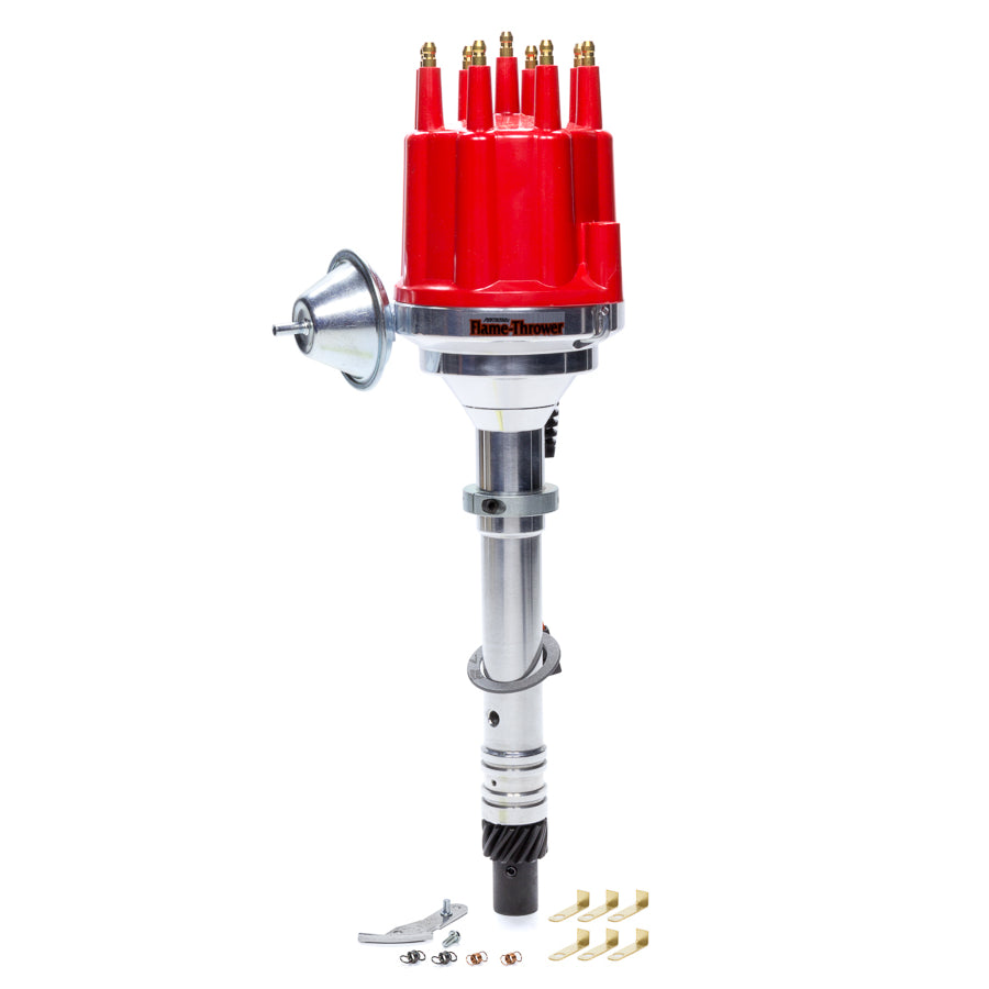 PerTronix Flame-Thrower Plug N Play Billet Distributor - Magnetic Pickup - Mechanical Advance - HEI Style Terminal - Slip Collar - Red - Chevy V8