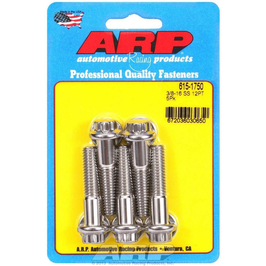 ARP Bolt - 3/8-16" Thread - 1.750" Long - 3/8" 12 Point Head - Stainless - Polished (Set of 5)