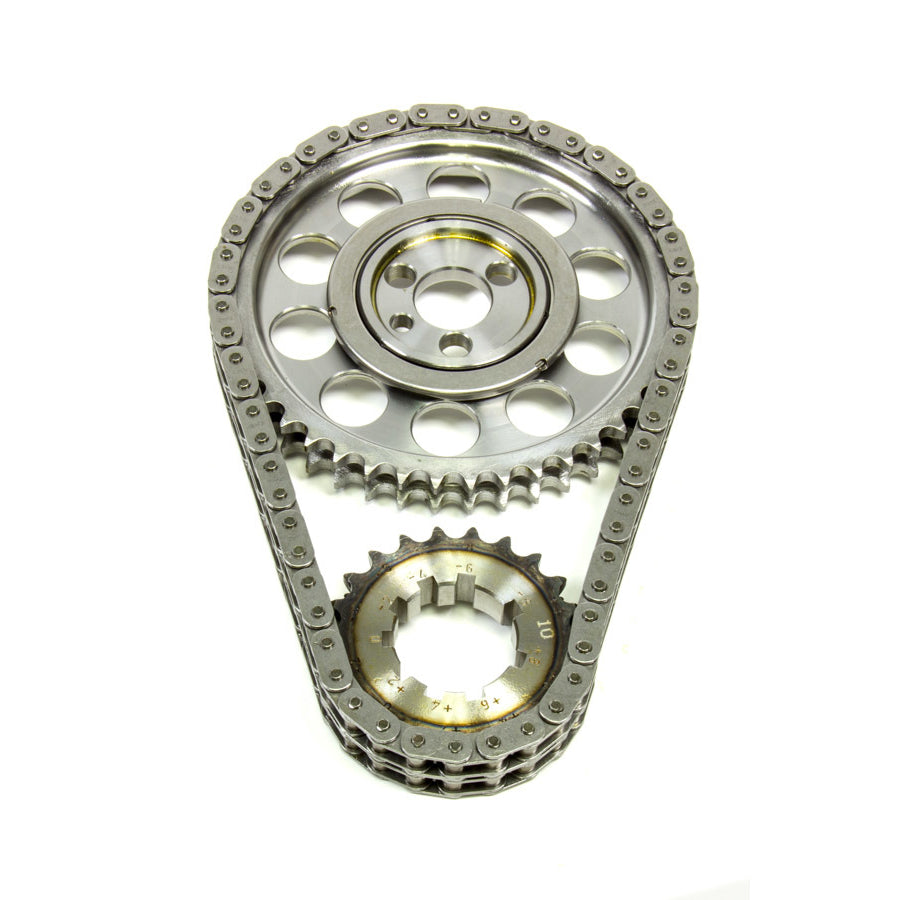 Rollmaster / Romac Red Series Double Roller Timing Chain Set - Keyway Adjustable - 0.010 in Shorter - Needle Bearing - Billet  - Small Block Chevy