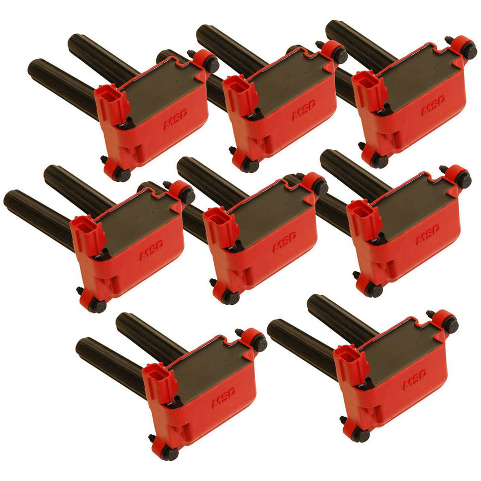 MSD Blaster Coil-On-Plug Ignition Coil Pack - Dual Spark Plug - Black / Red - Mopar Gen III Hemi - Set of 8