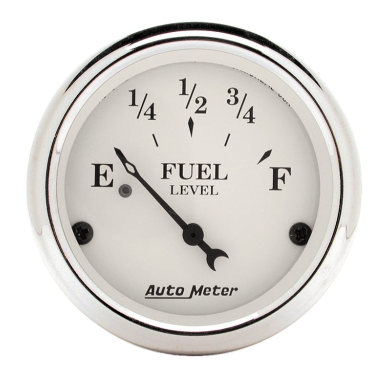 Auto Meter Old Tyme White 240-33 ohm Fuel Level Gauge - Electric - Analog - Short Sweep - 2-1/16 in Diameter - White Face