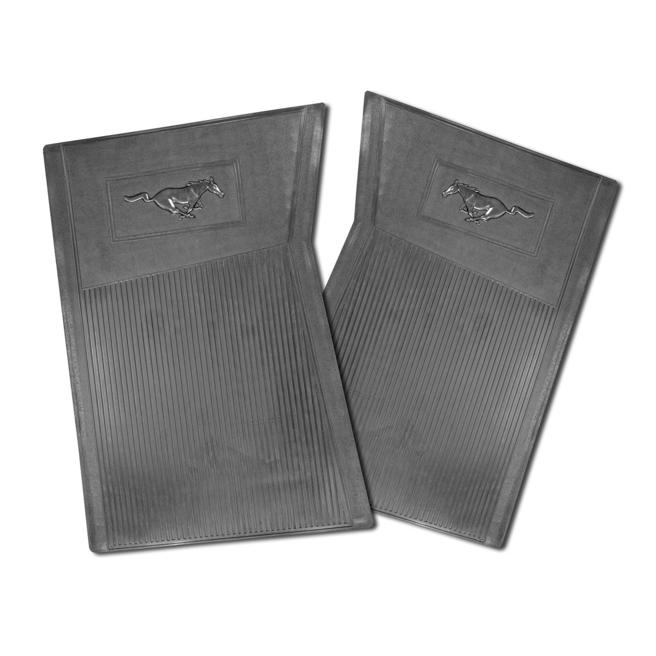 Scott Drake Early Style Front Floor Liner - Black - Mustang Logo - Ford Mustang 1965-66
