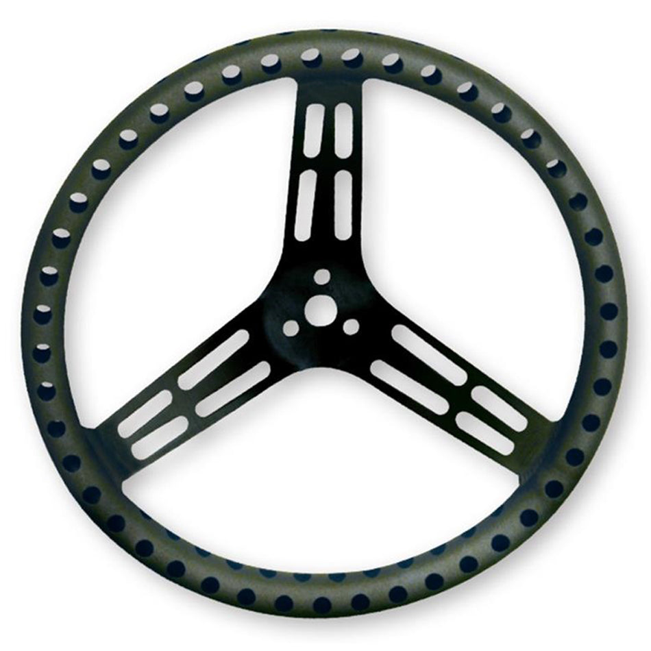 Longacre Uncoated Black Drilled Aluminum Steering Wheel - 15" - Flat (Sprint)