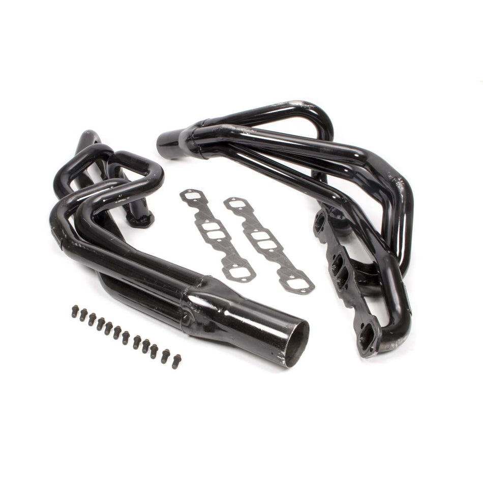 Schoenfeld Conventional Crossover Headers - 1.625 in Primary - 3 in Collector - Black Paint - Small Block Chevy 135H - Pair