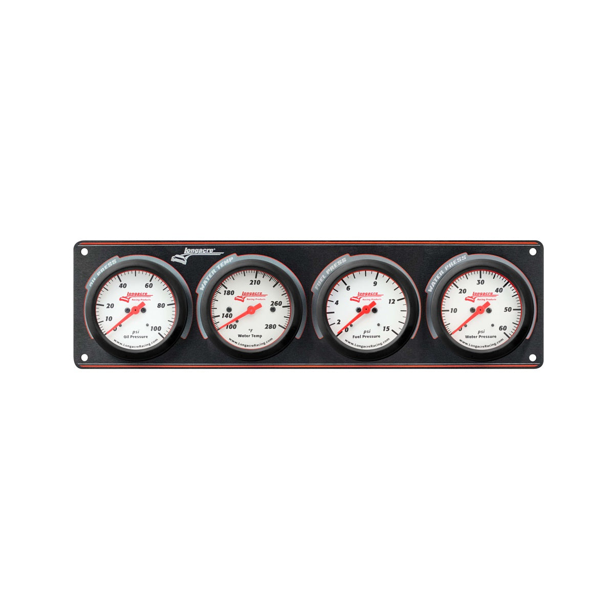 Longacre Sportsman Elite Gauge Panel Assembly - Fuel Pressure/Oil Pressure/Water Pressure/Water Temperature - White Face