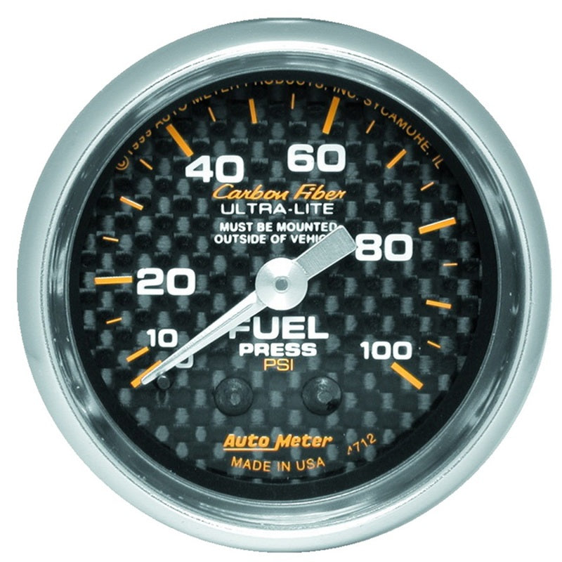 Auto Meter Carbon Fiber 2-1/16" Fuel Pressure Gauge 0-100 psi