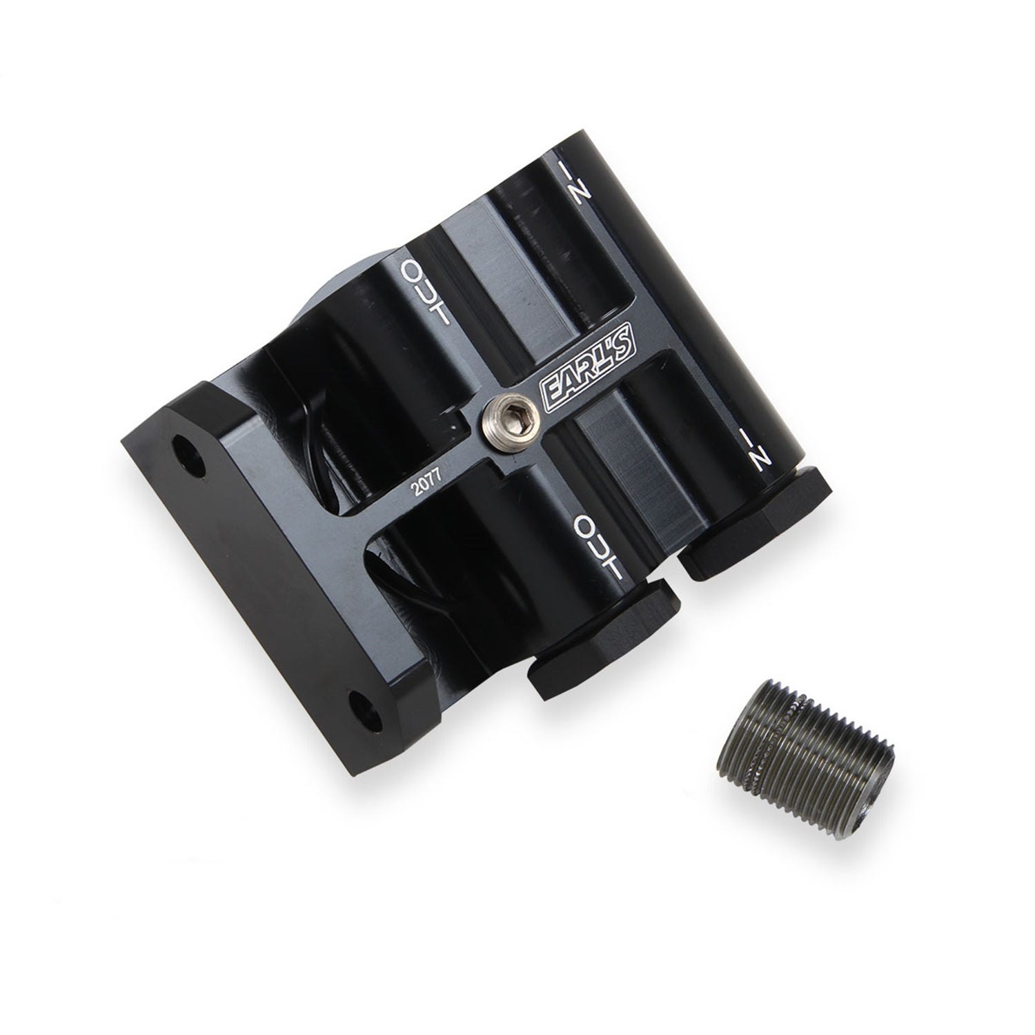 Earl's Remote Oil Filter Mount - Two 10 AN Female O-Ring Outlets - Black