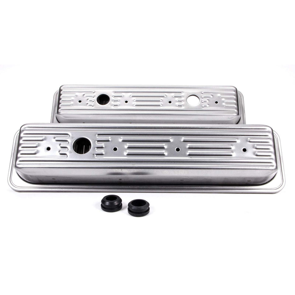Racing Power Stock Height Valve Covers Baffled Breather Holes Steel - Natural
