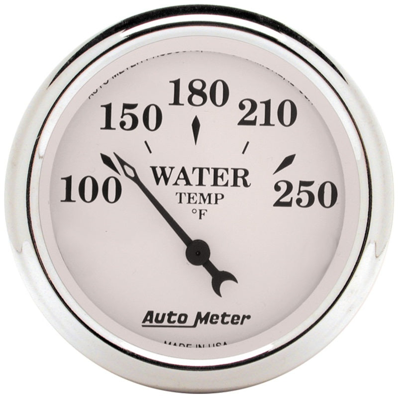 Auto Meter Old Tyme White 100-250 Degree F Water Temperature Gauge - Electric - Analog - Short Sweep - 2-1/16 in Diameter - White Face