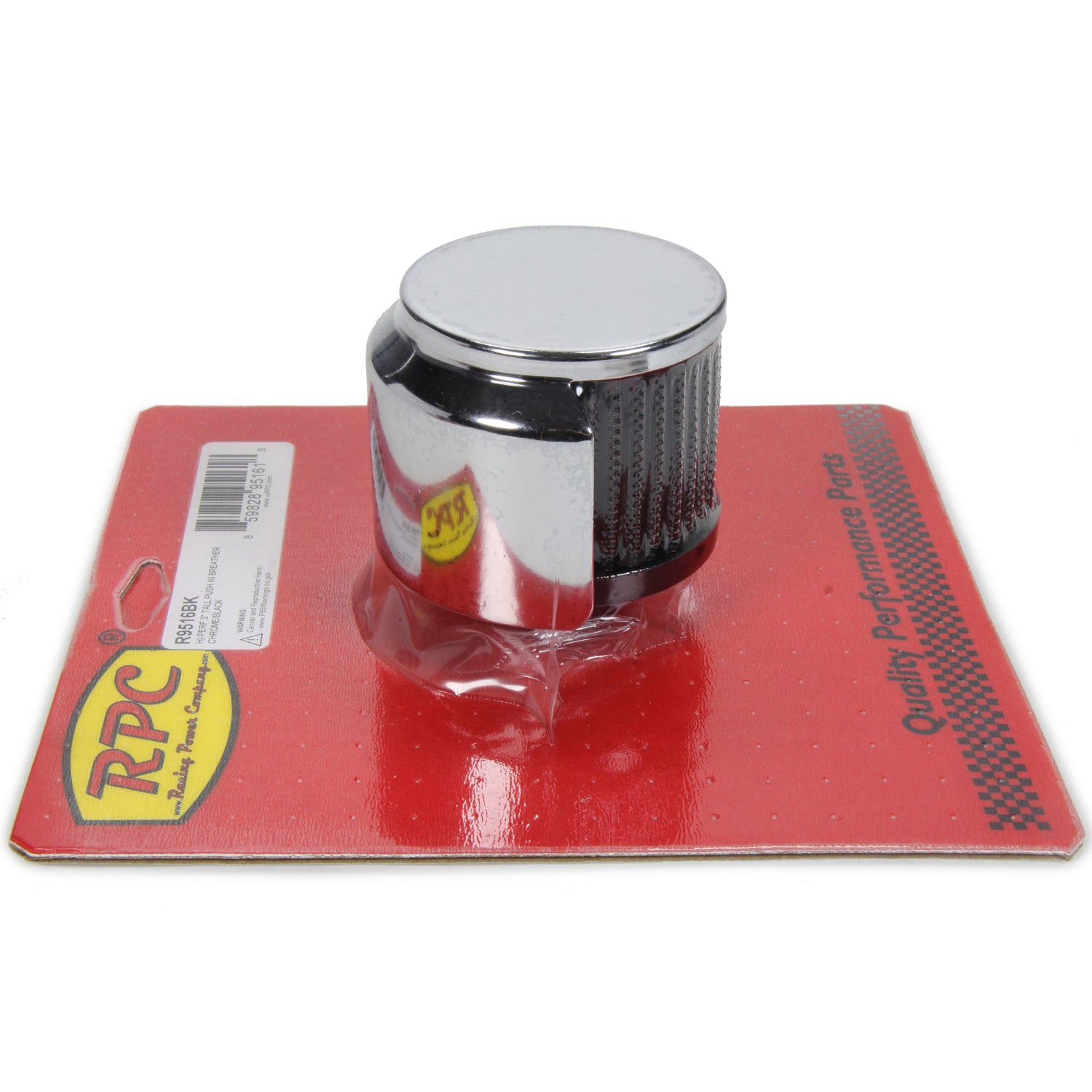 Racing Power Push-In Round Breather - 1-1/4 in Hole - Half Shielded - Black Element - Rubber/Steel - Black/Chrome