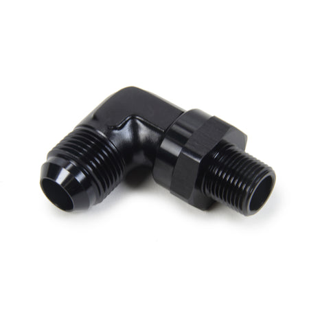 Triple X Adapter Fitting 90 Degree 10 AN Male to 3/8" NPT Male Swivel Aluminum - Black Anodize