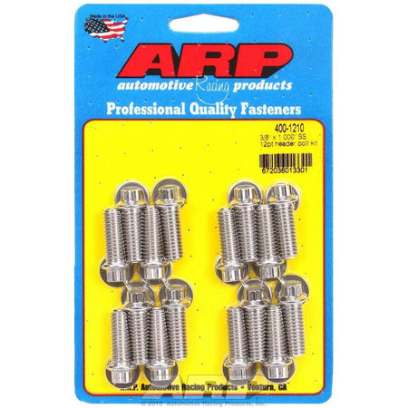 ARP Stainless Steel Header Bolt Kit - 12-Point - 3/8" Wrench - 3/8"-16 - 1.000" Length - Set of 16