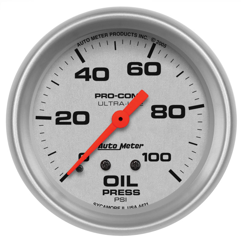 Auto Meter Ultra-Lite Oil Pressure Gauge - 2-5/8" - 0-100 PSI