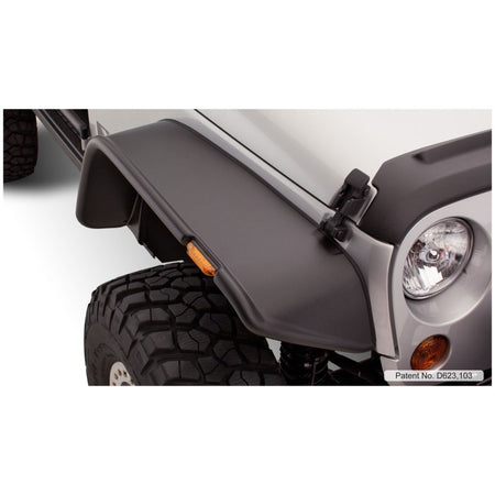 Bushwacker Flat Style Front / Rear Fender Flare - 9.5 in Wide Front - 4.75 in Wide Rear - Black - Jeep Wrangler JK 2007-14