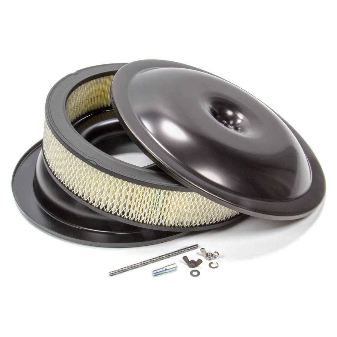 Proform Air Cleaner Assembly - 14 in Round - 3 in Element - 5-1/8 in Carb Flange - Drop Base - Black Anodized