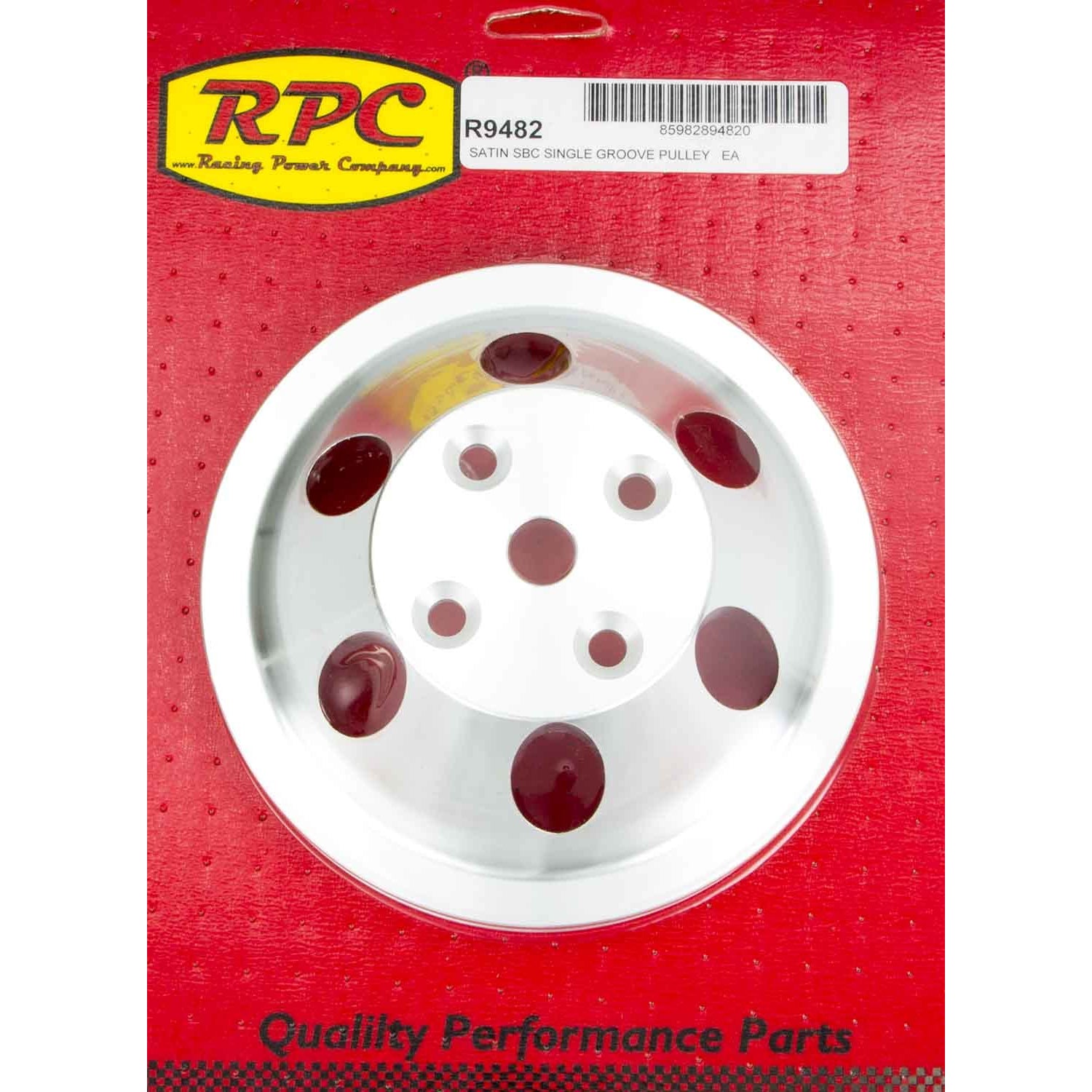 Racing Power V-Belt 1 Groove Water Pump Pulley - 6.6 in Diameter - Satin - Long Water Pump - Small Block Chevy