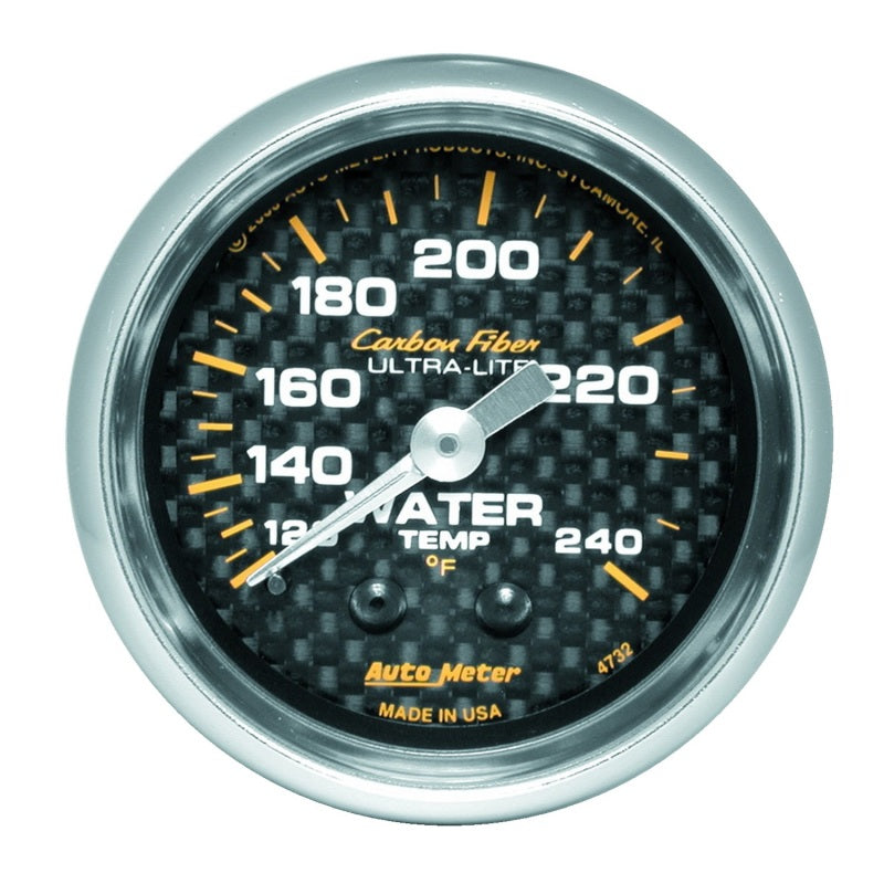 Auto Meter Carbon Fiber Water Temperature Gauge - 2-1/16" - 120-240 F