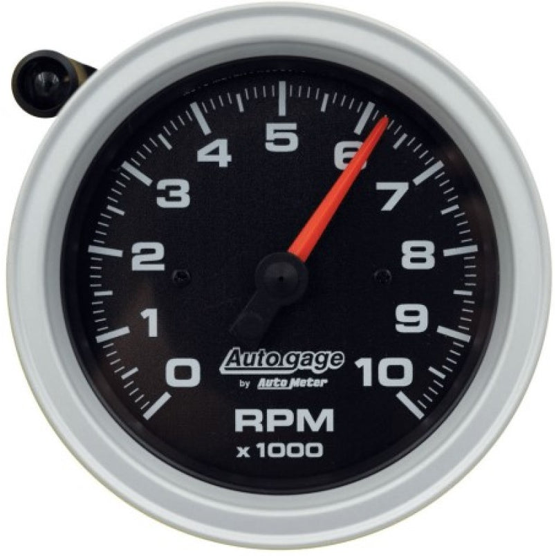 Auto Meter Auto Gage Tachometer - 10000 RPM - Electric - Analog - 3-3/4" Diameter - Pedestal Mount - Black Face