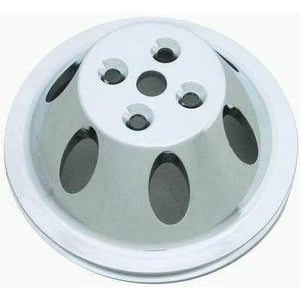 Racing Power V-Belt 1 Groove Water Pump Pulley - 6.6 in Diameter - Polished Aluminum - Short Water Pump - Small Block Chevy