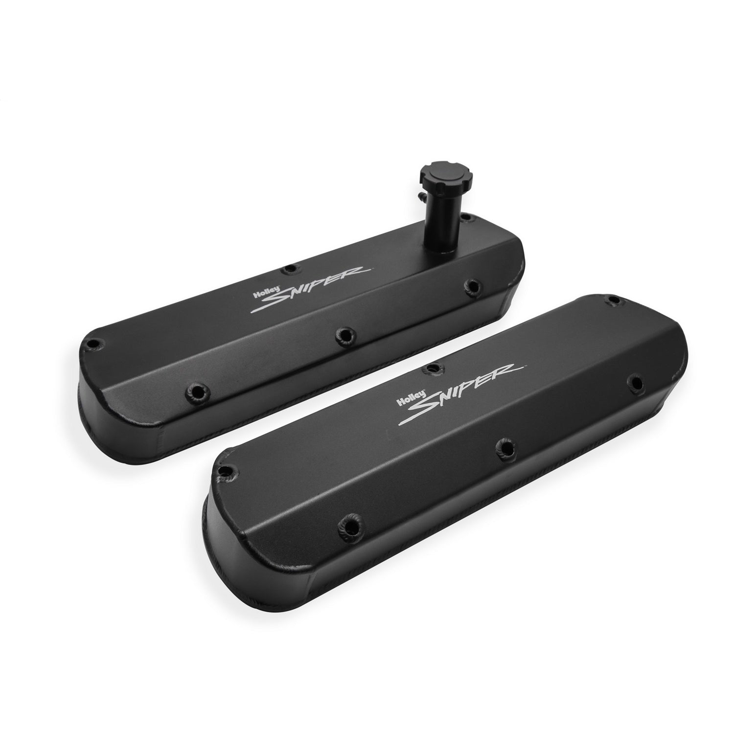 Holley Sniper Sniper Tall Valve Cover - Sniper Logo - Fabricated - Black - Small Block Ford - Pair