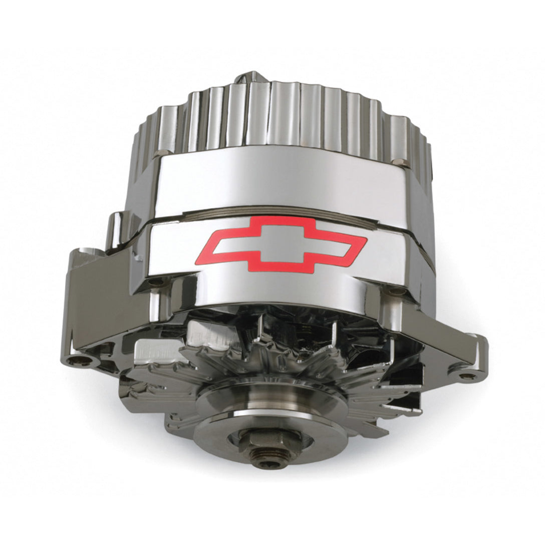 Proform Alternator - 10SI - 80 amps - 12V - 1-Wire - Single V-Belt Pulley - Chevy Bowtie Logo - Aluminum Case - Chrome - GM