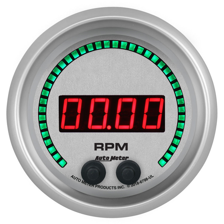 Auto Meter Ultra-Lite Elite Tachometer - Digital - Electric - 0-16000 RPM - 3-3/8" - White Face