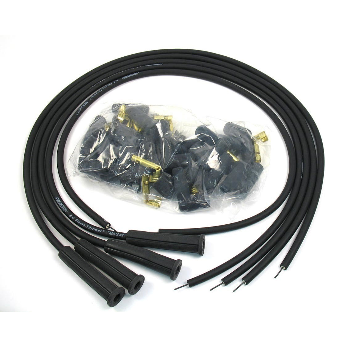 PerTronix Magx2 Spark Plug Wire Set - Spiral Core - 8 mm - Black - Straight Plug Boots - HEI Style - Universal 4 Cylinder