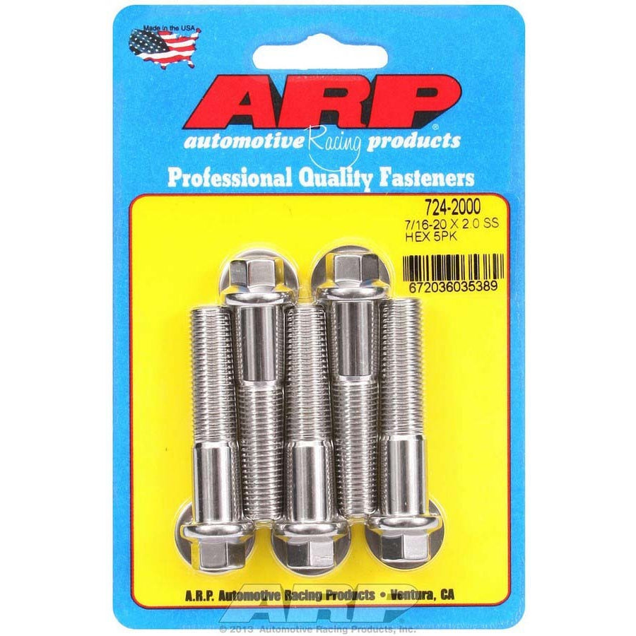 ARP Bolts - 2.000" Long - Hex Head - Stainless - Polished - Universal - (Set of 5)