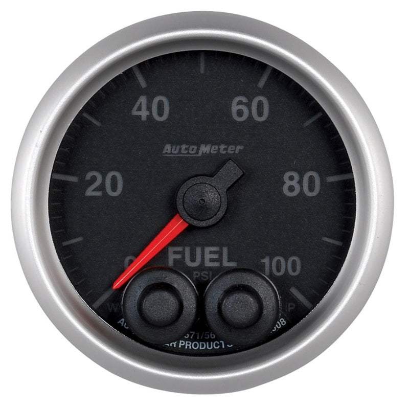 Auto Meter Elite Series 0-100 psi Fuel Pressure Gauge - Electric - Analog - Full Sweep - 2-1/16 in Diameter - Peak and Warn - Black Face
