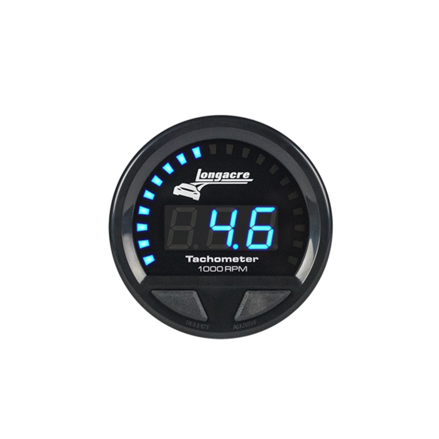 Longacre Waterproof LED Tachometer - 0-10000 RPM - Electric - LED - Warning Light - 2-5/8" Diameter - Black Face