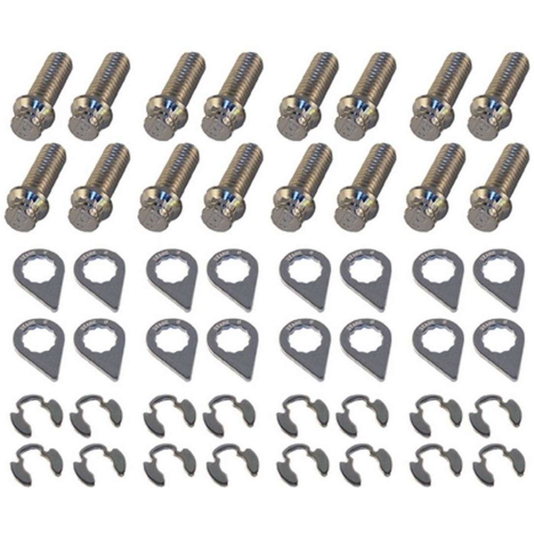 Stage 8 Locking Header Bolt - 3/8-16 in Thread - 1 in Long - 12 Point Head - Nickel Plated - Small Block Ford - Set of 16