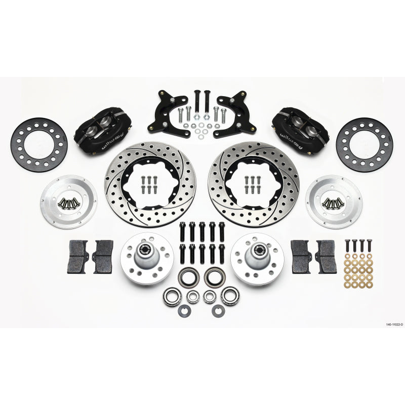 Wilwood Forged Dynalite Pro Series Front Brake Kit - Black Anodized Caliper - SRP Drilled & Slotted Rotor - 62-72 A Body Drum Spindle