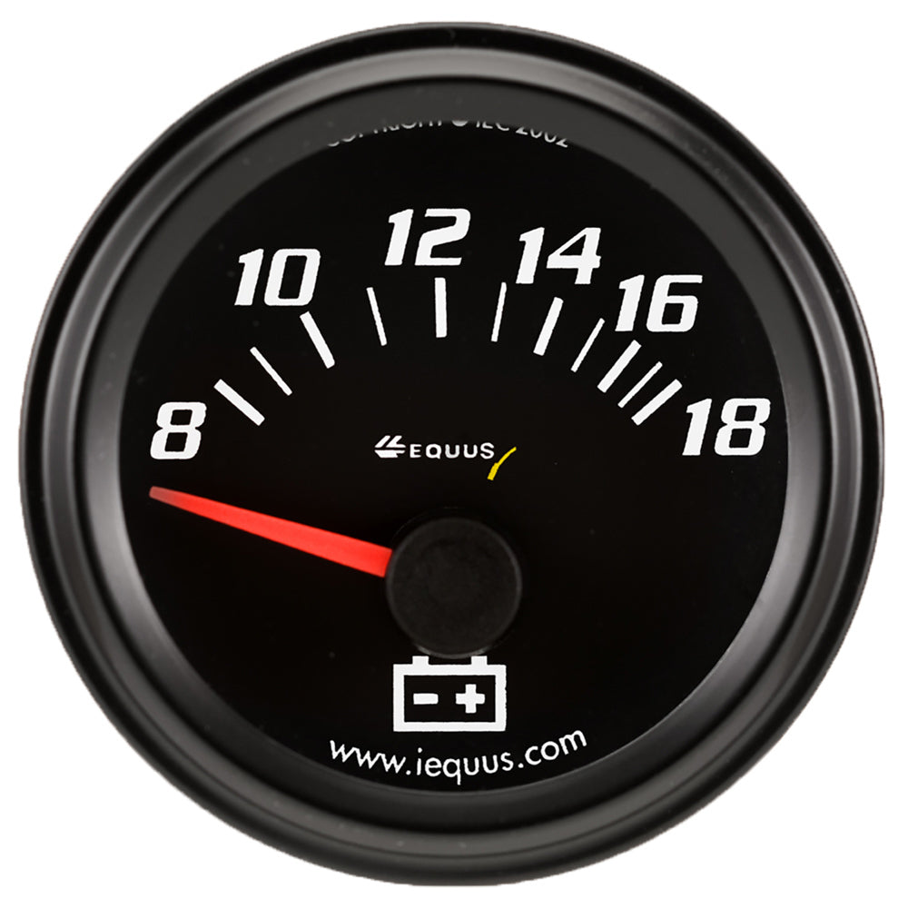 Equus 6000 Series Voltmeter - 8-18V - Electric - Analog - Short Sweep - 2" Diameter - Black Face