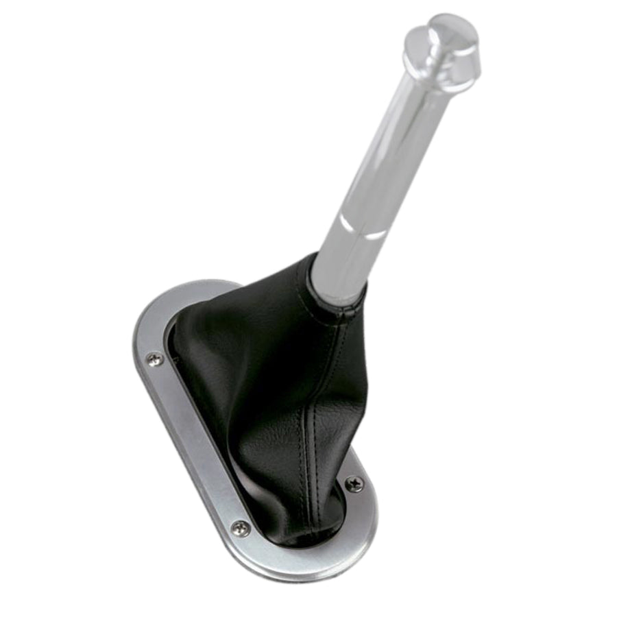 Lokar Transmission Mount Parking Brake Boot - Oval Boot - Brushed Aluminum Ring - Vinyl - Black