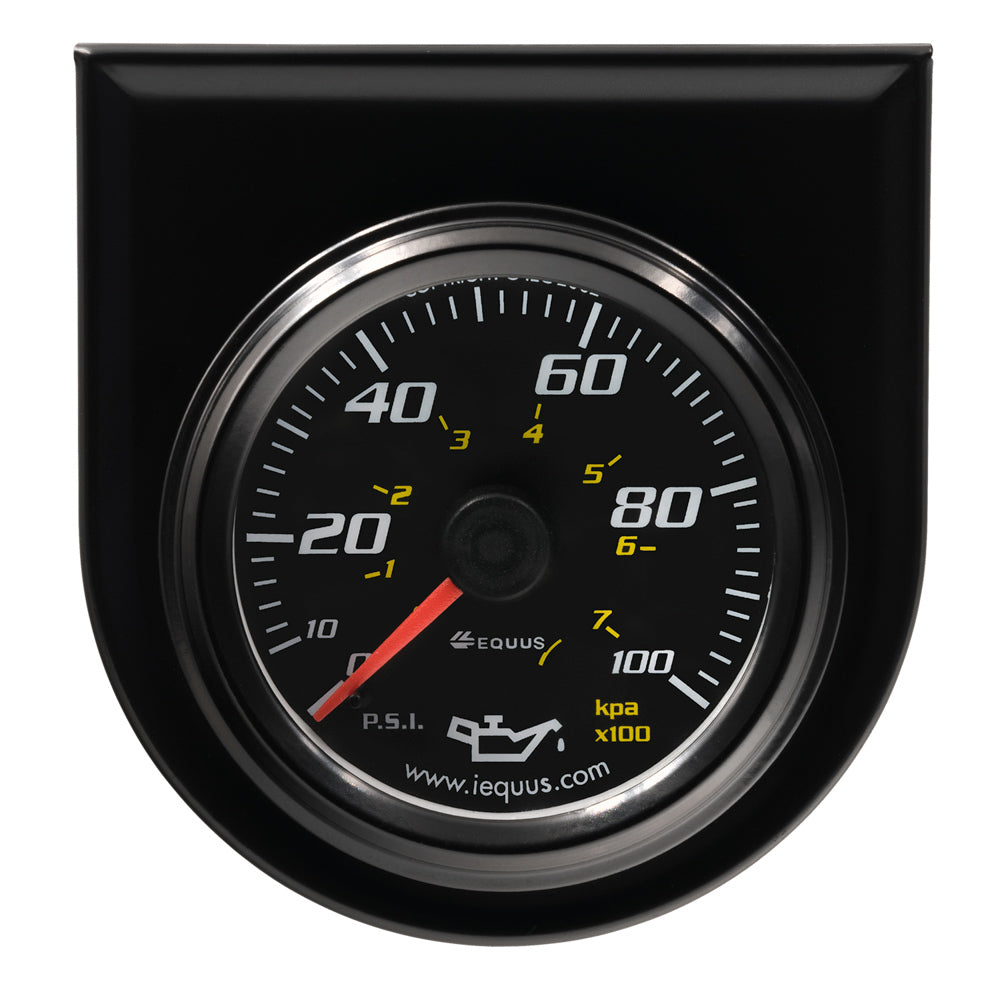 Equus 6000 Series Oil Pressure Gauge - 0-100 psi - Mechanical - Analog - 2" Diameter - Panel Mount - Black Face