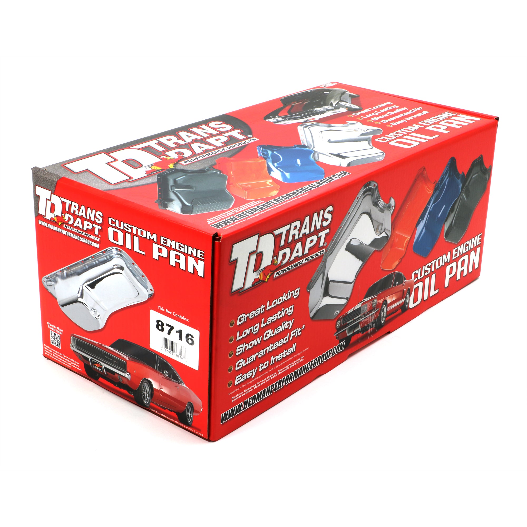 Trans-Dapt Performance Front Sump Engine Oil Pan 4 qt Stock Depth Steel - Black Powder Coat