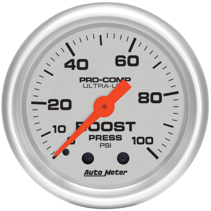 Auto Meter Ultra-Lite 0-100 psi Boost Gauge - Mechanical - Analog - 2-1/16 in Diameter - Silver Face