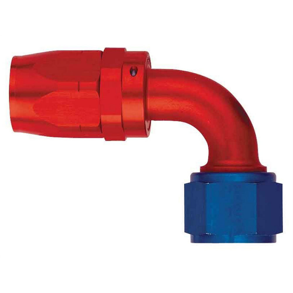 Aeroquip AQP/StartLite 6 AN Hose to 6 AN Female Swivel 90 Degree Hose End - Blue / Red Anodized FCM4032