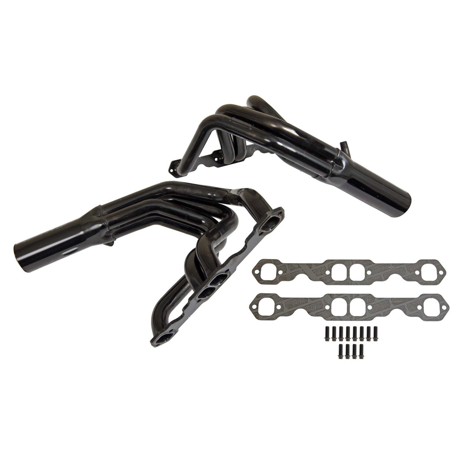 Schoenfeld Headers - 1-3/4" Primary - 3-1/2" Collector - Fender Well Exit - Steel - Black Paint - SB Chevy