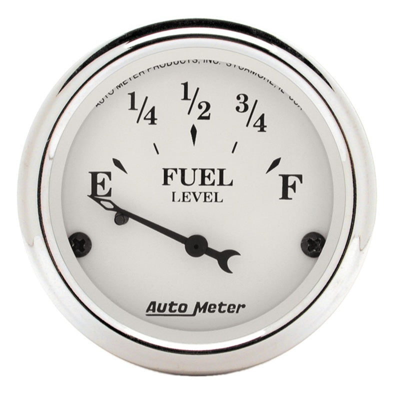 Auto Meter Old Tyme White 73-10 ohm Fuel Level Gauge - Electric - Analog - Short Sweep - 2-1/16 in Diameter - White Face