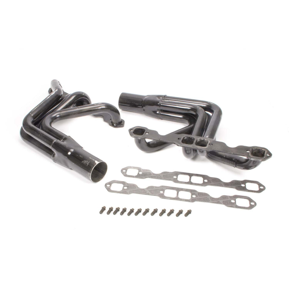 Schoenfeld Chassis Headers - 1.625 in Primary - 3 in Collector - Black Paint - Small Block Chevy 151E - Pair