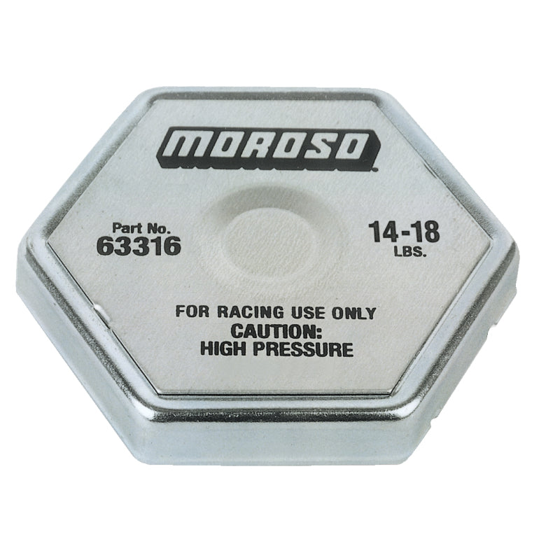 Moroso 14-18 lb Hexagon Radiator Cap - Moroso Logo - Fit Standard Size Radiator Necks