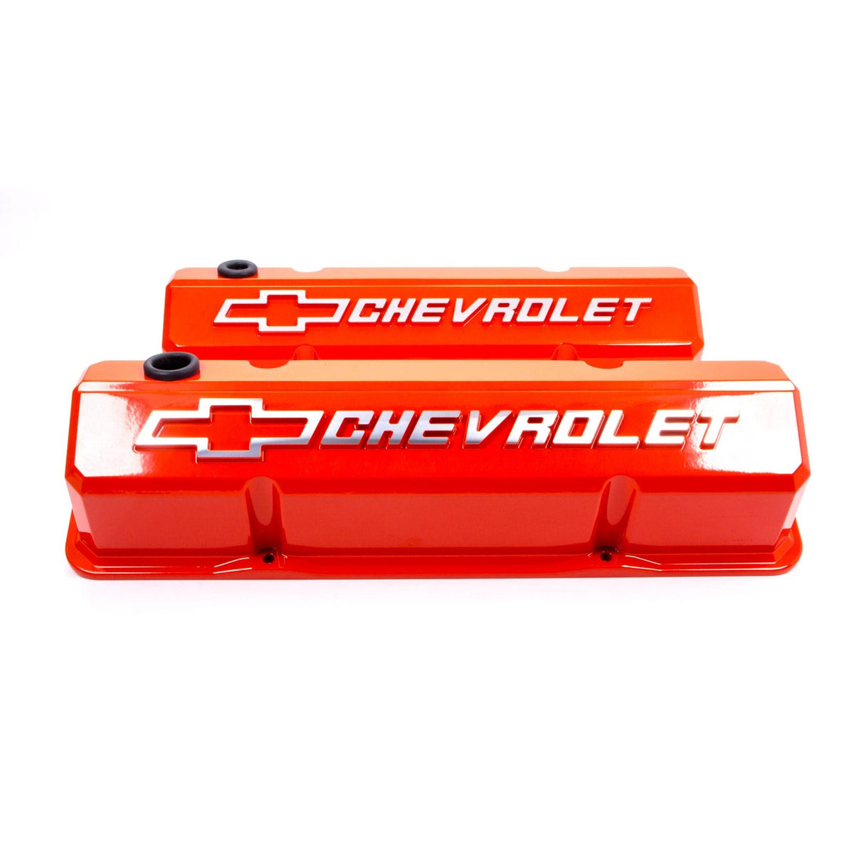 Proform Slant-Edge Valve Cover - Bow Tie Emblem - Chevy Orange