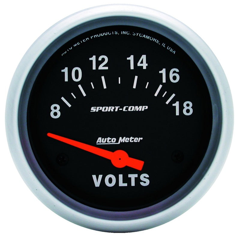 Auto Meter Sport-Comp Electric Voltmeter Gauge - 8-18 Volts