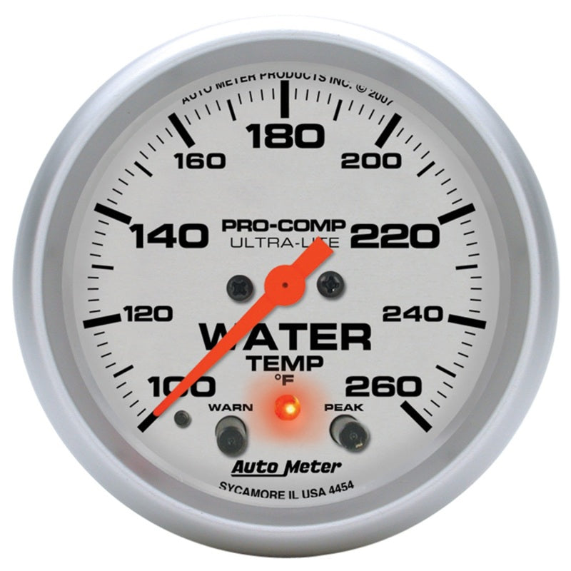 Auto Meter 2-5/8" Ultra-Lite Electric Water Temperature Gauge w/ Peak Memory & Warning - 100-260°