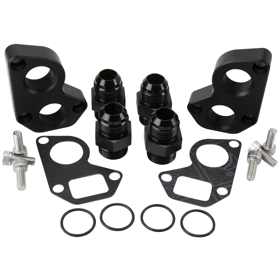 Billet Specialties Water Pump Adapter - Standard to Remote - 12 AN Male Fittings - Black - GM LS-Series